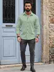 DEELMO Men's Regular Fit Button Down Dress Shirts Textured Long Sleeve Casual Hawaiian Shirt